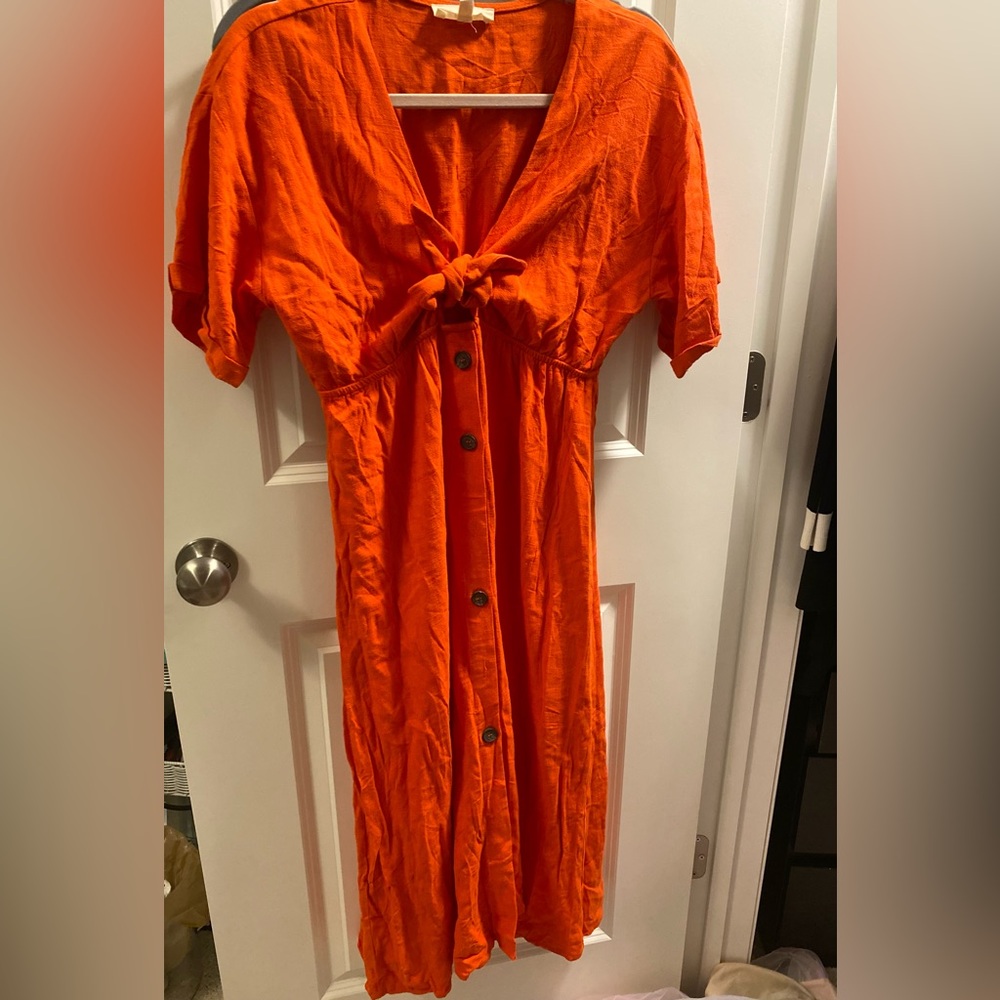 Boho red button dress